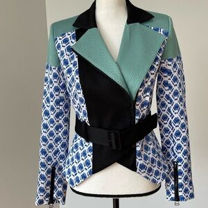 Peter Pilotto mixed print  zippered and belted jacket in a size small petite